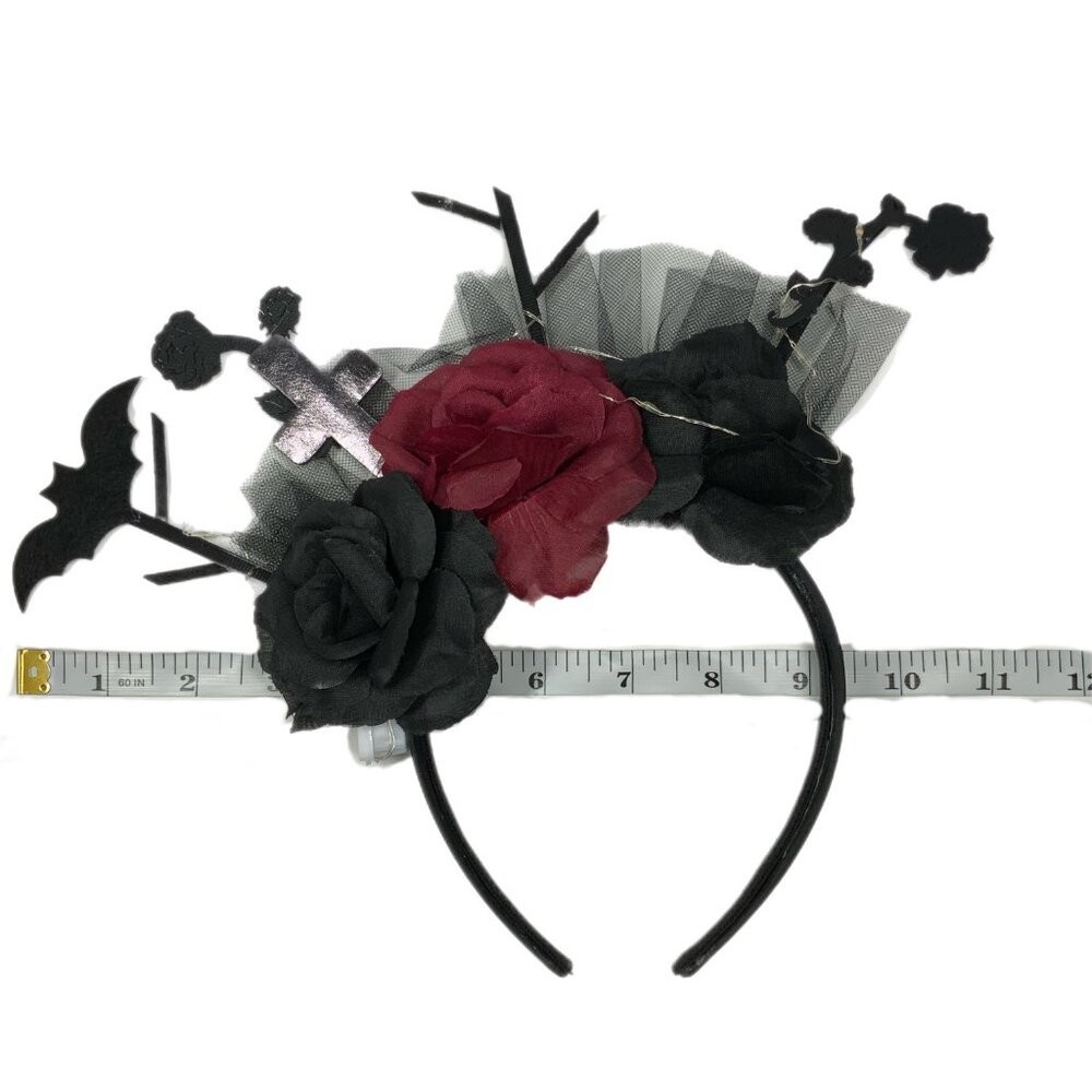 Goth Halloween LED Light Up Headband Bat Cross Roses Graveyard Costume Party - Picture 15 of 17